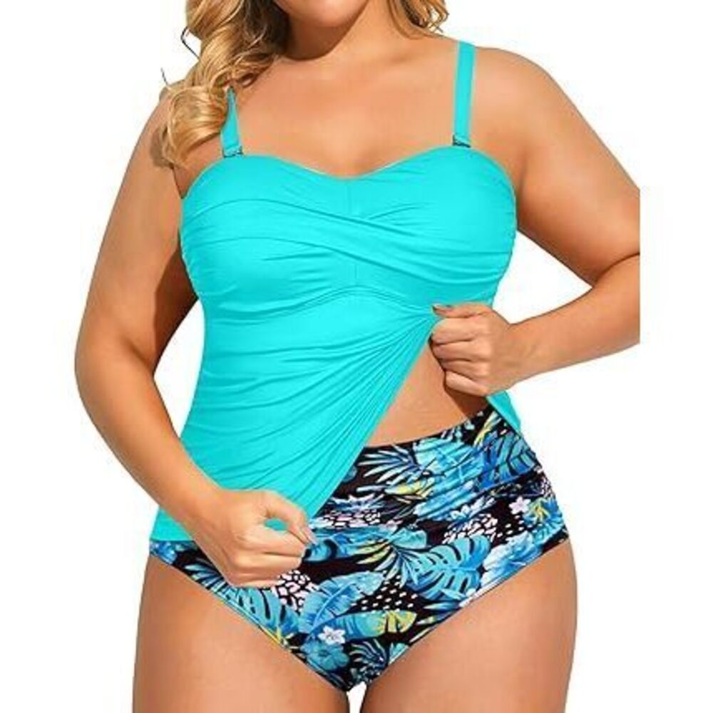 Women Two Piece Plus Size Tankini Strapless Bathing Suits Bandeau Swimsuits With